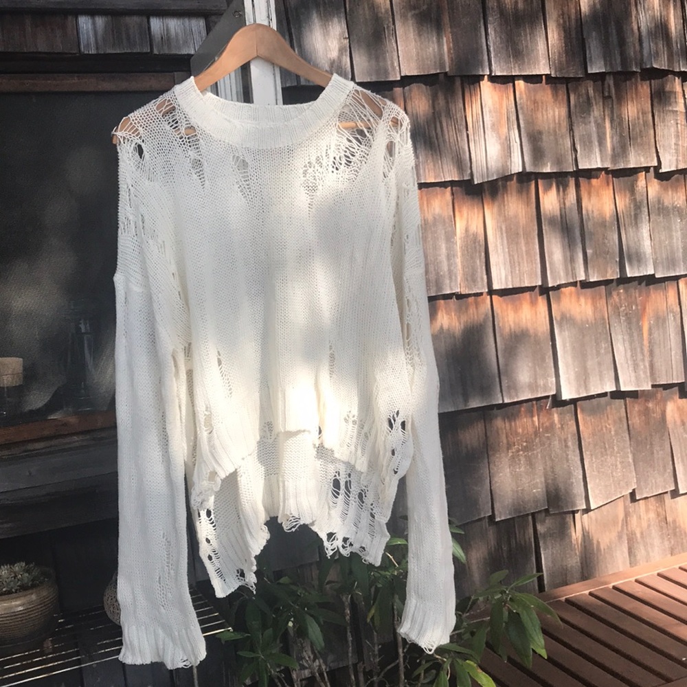 R13 shredded side slit sweater